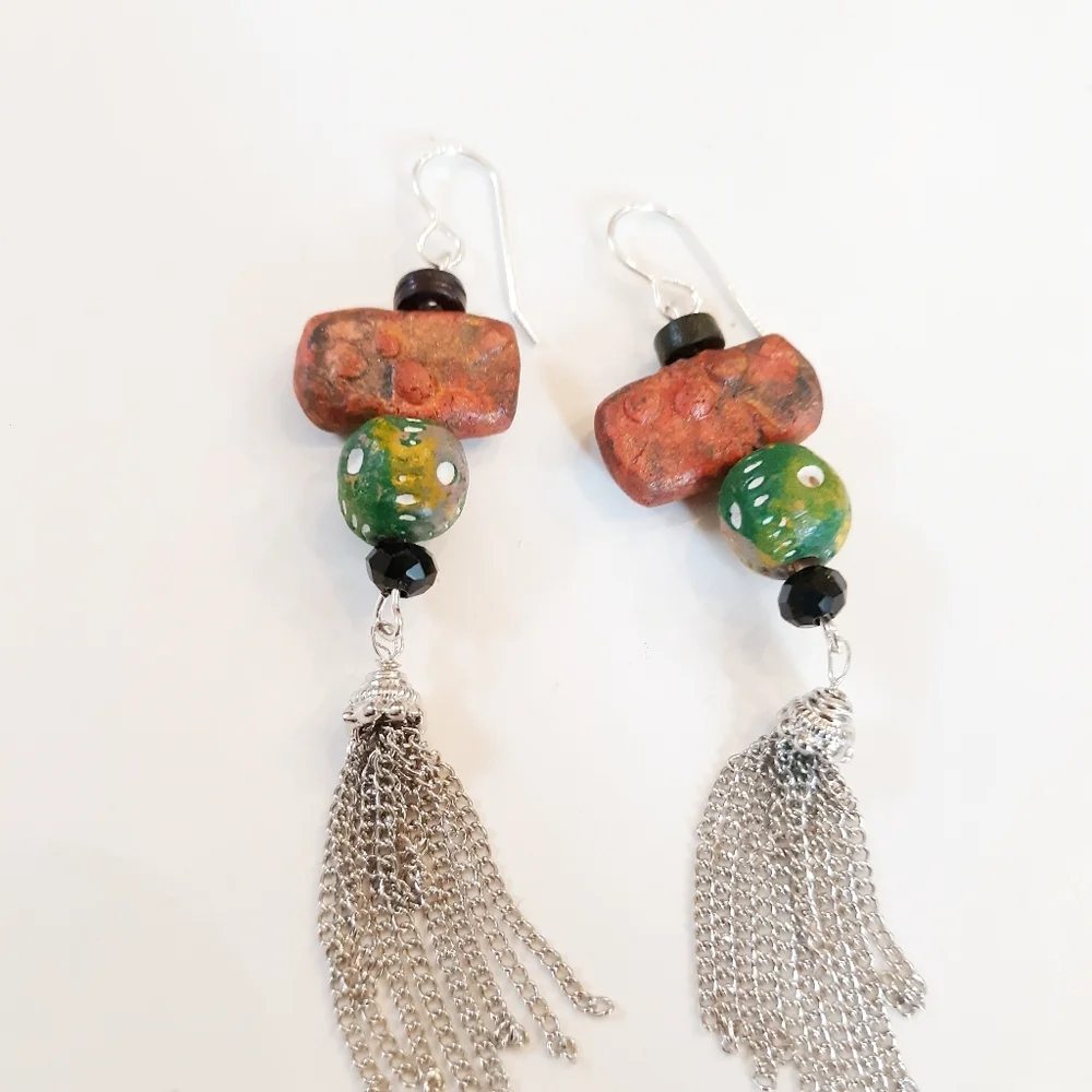 Blue Honey Jewelry Pottery Tassel Earrings NWT - Picture 5 of 6